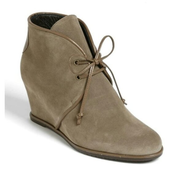STUART WEITZMAN suede Kalahari wedge heel ankle lace up boots taupe brown Sz 9.5 - Picture 1 of 15